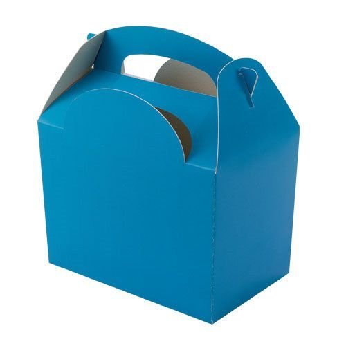 MustBeBonkers 60 Childrens/Kids Plain Coloured Carry Food Meal Birthday Party Box Loot Bag Boxes - Size: 152mm x 100mm x 102mm (Bright Blue)
