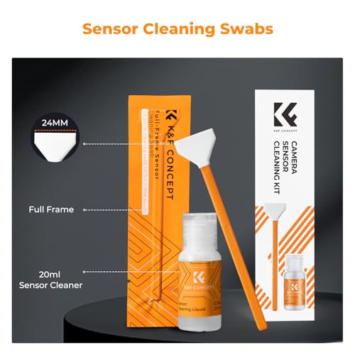 K&F CONCEPT 24mm Full Frame Sensor Cleaning Swab*6 + 20ml Sensor Cleaner, DSLR SLR Digital Camera CMOS and CCD Sensor Cleaning Swab Kits for Nikon Sony Canon Camera Clean