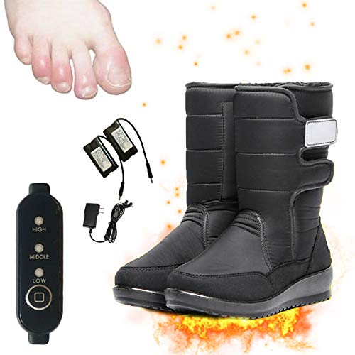 NANANA Zapatos con Calefacción Eléctrica, Botas con Calefacción, Botas Cortas de Felpa Calefactadas, Zapatilla Térmica Calefactable para Pies Frío Alivio Invierno, Uso es de 6 a 10 Horas,Black~a,38