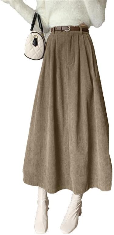 Eleganter langer Cordrock für Damen, elastisch, hohe Taille, A-Linie, Maxi-Kordrock, Herbst, Winter, ausgestellter Rock
