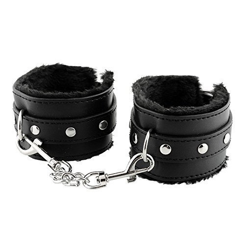 Bhwin PU Leather Handcuffs Adjustable Soft Wrist Cuffs (Black)