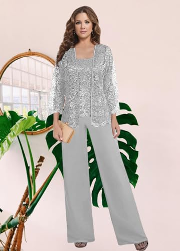 BANTRATIC Mother of The Bride Pantsuits with Jacket for Wedding 3/4 Sleeve Prom 3 Pieces Formal Dressy Outfits Evening4