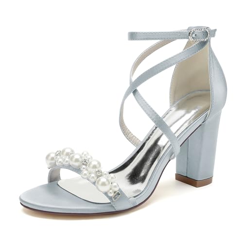 WeFloHsL Sandalias De Boda con Tacón Ancho Perlas para Mujer Satén Punta Abierta Tira Al Tobillo Zapatos De Novia Fiesta 2022-13R,Plata,39 EU WeFloHsL Sandalias De Boda con Tacón Ancho Perlas para Mujer Satén Punta Abierta Tira Al Tobillo Zapatos De Novia Fiesta 2022-13R,Plata,39 EU