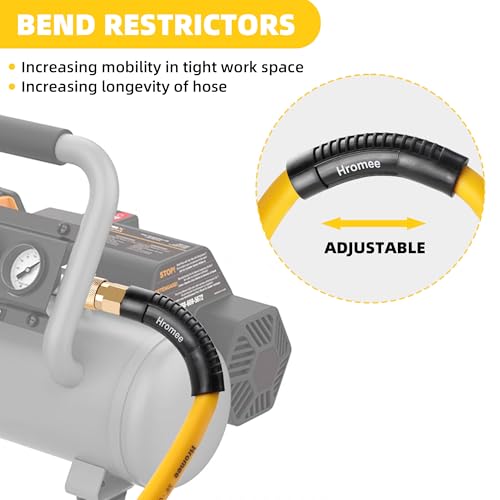 Hromee Hybrid Lead-in Air Hose 3/8 Inch x 6FT with 1/4"NPT Quick Coupler and Plug 300PSI Yellow Whip Compressor Hose Short - Thumbnail 4