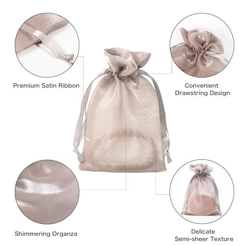 Image of QIANF 20 Pcs Champagne Small Organza Bags 3X4 inch for Wedding Favors with Drawstring, Mini Mesh Gift Bags Jewelry Pouch for Candy Bridal Shower Party Favor Baby Shower Christmas