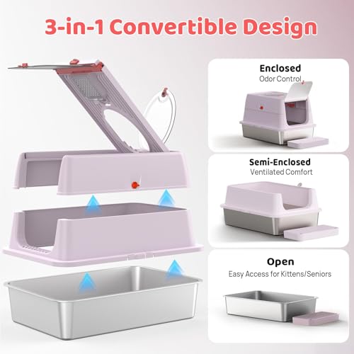 Caja de arena para gato acero inoxidable con tapa XL miniatura 4