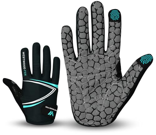 WESTWOOD FOX Full Finger Cycling Gloves, Padded, Anti-Slip Touchscreen, Shock Absorbing Mountain Bike Gloves for Road Bicycle, MTB, Road Racing, Biking and Sports Gloves for Men Women