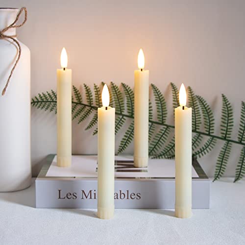 Mavandes 6.4 Inches Plastic Led Taper Candles With Remote And Timer,Ivory Flameless Battery Operated Flickering Candlesticks,Pack Of 6 Flameless 0.78” Diameter 3D-Wick Tall Window Candles,Long-Lasting #TOP4