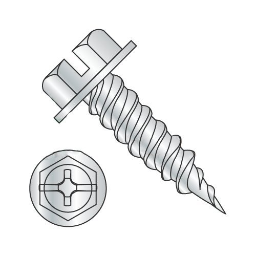 #10 x 1 1/2" Self-Piercing Screws/Combo (Slot/Phil) / Hex Washer Head (1/4" AF) / Steel/Zinc (Carton: 2,000 pcs)