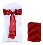 Mds Set of 50 satin chair sashes bow for wedding and Events Supplies Party Decoration chair cover sash -Apple Red