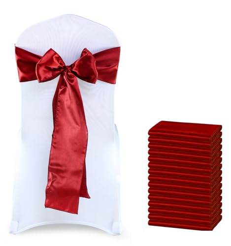 MDS Satin Chair Sashes, 50 Pack, 7”x108” Each, Decorative Chair Bows Ribbon Tie Backs for Wedding Party, Holiday Dinner, Birthday, Reception, Banquet, Hotel & Event Decoration - Apple Red