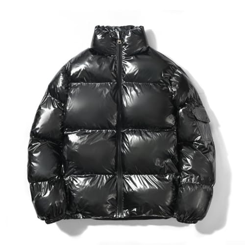 Chaqueta acolchada brillante para hombre, parka gruesa acolchada, cuello alto, aspecto húmedo, abrigo de burbujas, casual, cálido, ropa de calle de invierno (talla L, negro)