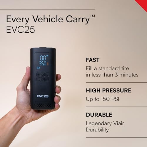 Image of Viair Every Vehicle Carry EVC25 - rechargeable, portable compressor - LED gauge w /preset - Tire Inflator ideal for compact & mid-size cars, LT trucks, E-bikes, motorcycles & Inflatables