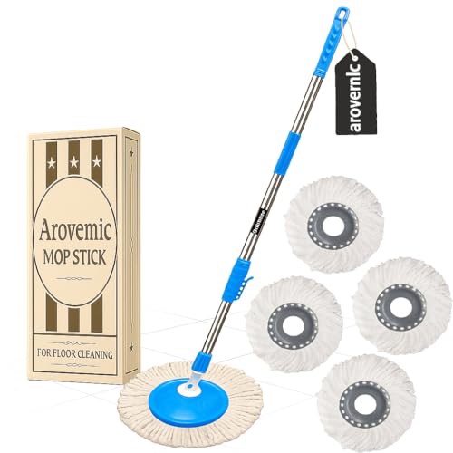 Image of Premium Blue Heavy Duty Spin Mop Stick Rod | Adjustable Stainless Steel Replacement Mop Handle for Home Floor Cleaning (4 Head) (5 Year Warranty)
