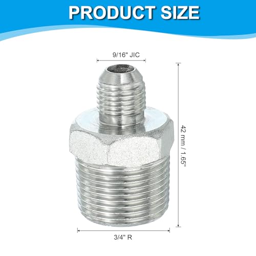 Image of PATIKIL Pipe Adapter Connector 9 /16 inch Male 74 Flare JIC x 3 /4 inch Male R Pipe Fitting Oil Feed Restrictor Fitting Hydraulic Connector for Oil Steam Water Pipelines System