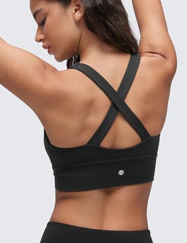 CRZ YOGA Butterluxe Womens Ruched Longline Sports Bras - V Neck Padded Yoga Tank Wide Straps Cross Back Crop Tops2