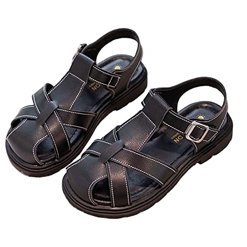 Girls Wedding Party Sandals Open Toe Princess Flat Sandals Strappy Summer Shoes for Toddler/Little Kid/Big Kid (Black, 1.5 Big Kids)