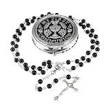 6mm Glass Pearl Prayer Beads First Communion Rosary Gifts with Chalice Center Piece and Crucifix in Holy Cup Metal Gift Box