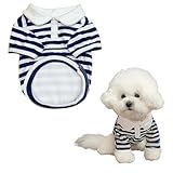 ペット服 半袖 ポロ Tシャツ 犬の服 ポロシャツ 猫服 おしゃれ ストライプ 厚手 伸縮性 ドッグウェア 洋服 脱毛保護 仮装 変身服 記念撮影 お出かけ お散歩 猫 小型犬 ペット用品 春 秋 冬 (ネイビー, L：4-5.5kg)