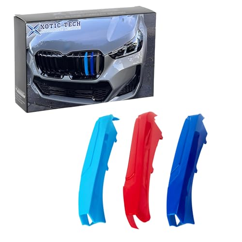 Image of x xotic tech Iconic 3-color Tri Grille Insert Trims Strips, Front Center Kidney Grilles Compatible with BMW X1 U11 iX1 2023 2024 2025(5-Beams Standard Grill)
