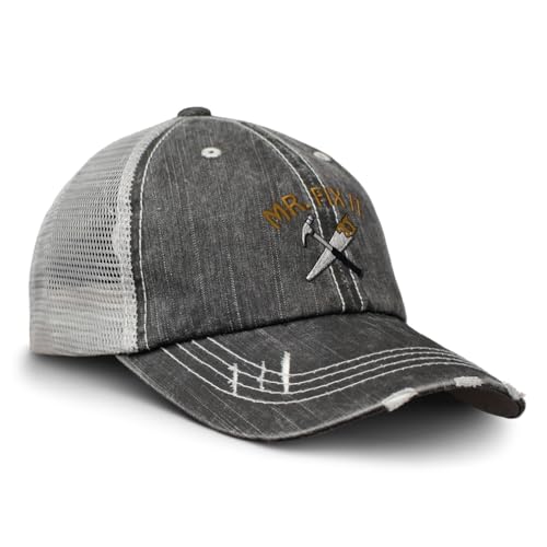 Distressed Trucker Hat Mr. Fix It Embroidery Cotton for Men