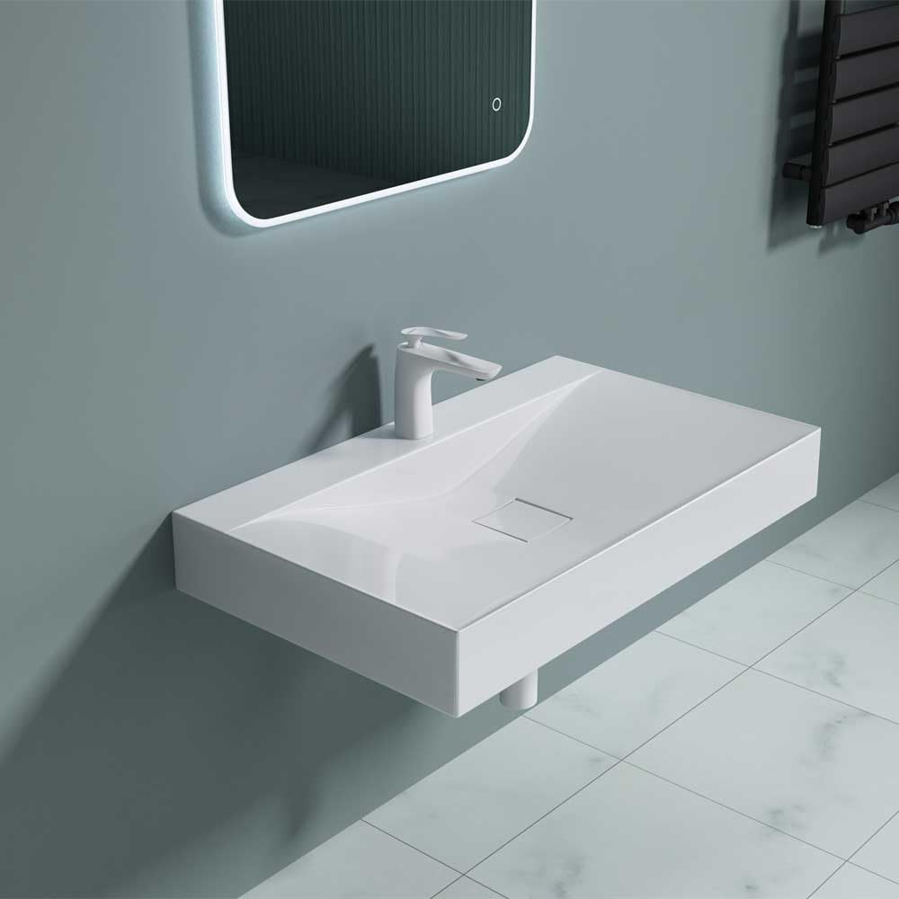 Durovin Bathrooms Luxurious Stone Resin Bathroom Basin - Wall Hung Or Countertop Mount Bathroom Sink - Concealed Waste - Width 800mm