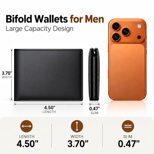 YLLHAD Full Grain Leather Wallets for Men RFID Blocking Bifold Mens Wallet with 2 ID Windows,13 Credit Card Slots & 2 Cash Compartments,Gifts for Men - image 4