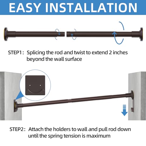 Image of CorkLatta Matte Bronze Shower Curtain Rod,1 Inch Diameter Stainless Steel Adjustable Spring Tension Rods 32 to 80 inch,with Holders,Anti-Slip,Curtain Rods No Drilling(1 Pack)