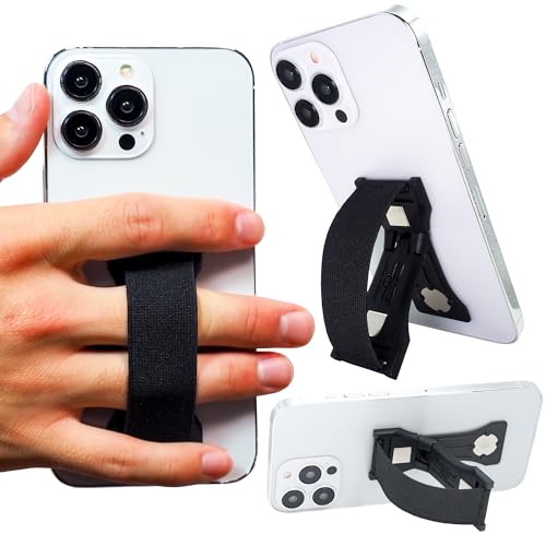 LOVEHANDLE PRO Premium Phone Grip - Elastic Phone Strap - Magnetic Phone Mount and Kickstand for Smartphone and Tablet - Black
