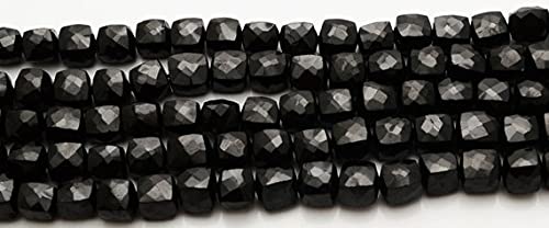 Perles cube 3D spinelle noire naturelle 7mm facettées sur rang de 8 pouces
