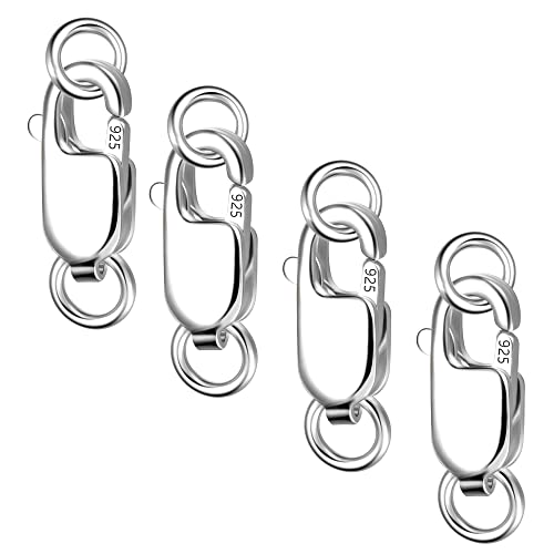 Fermoir à pince de homard en argent sterling 925 véritable avec anneaux à double fermeture, fermoirs de collier pour la fabrication de bijoux à bricoler...