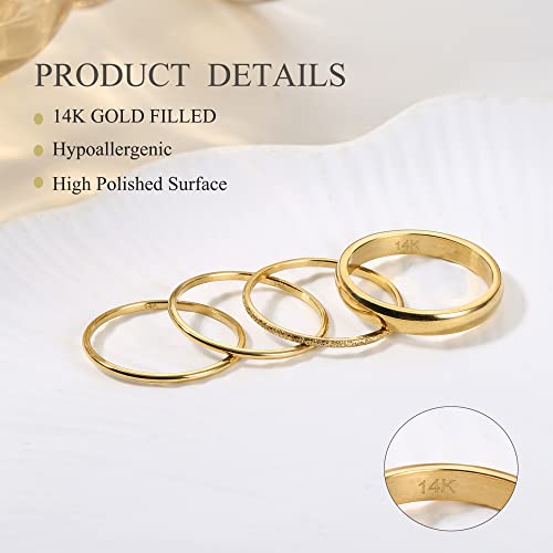 Helicopchain 4Pcs 14K Gold Filled Rings Stacking Rings For Women Thin Gold Ring Plain Thumb Statement Band Ring Sand Blast Finish Ring 1Mm 3Mm Comfort Fit Size 8 #TOP1