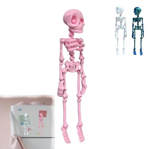 Poseable Skeleton Fridge Magnet Skull Fridge Magnets with Movable Joints 3D Printed Goth Skeleton Fridge Magnets for Locker/Desk/Office Funny Skeleton Refrigerator Magnets for Halloween (Pink)