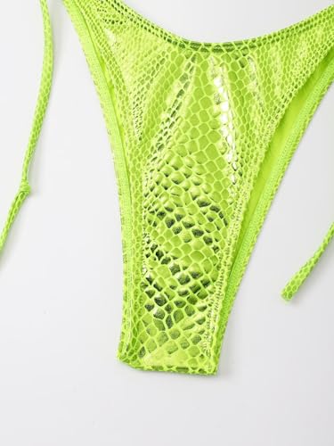 Women's Metallic Snakeskin Print Bathing Suit High Waisted Triangle Tie Side Swimsuit Bikini Set4