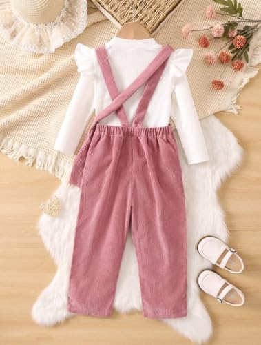 Image of Ninas Baby Girls Solid Cotton Blend Style Top and Dungarees Set with Purse (White & Pink)