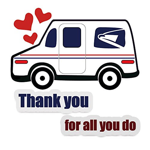LOBUBT (2 Pack) Thank You Mailbox Stickers - Red, Art Deco Vinyl Decals for Metal, Plastic, Glass, Wood - 'Thank You for All You Do' Postal Worker Mailman Mail Truck Decals