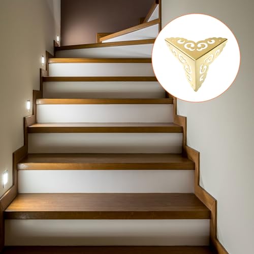 Image of uxcell 2 Pcs Brass Edge Guard, 65mm Decorative Box Corner Cover, Corner Protector, Vintage Stair Dust Corners with Screws, Gold