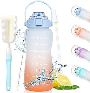 AOHAN 2 Litre Water Bottle with Straw , Motivational Sports Water Bottle with Time Markings , Large Water Bottle Leak Proof , Drinks Bottle for Gym,Running,Camping,Outdoor Sports
