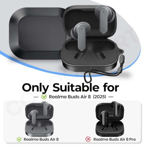 Image of Soft Silicone Case Cover Compatible for Realme Buds Air 8 (Black, Lanyard)