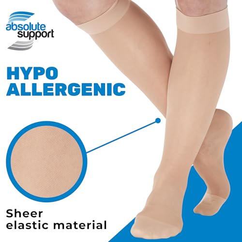 Image of ABSOLUTE SUPPORT - Sheer Compression Socks for Women 20-30mmHg - Knee High Compression Stockings for Circulation during Pregnancy, Sports, Athletic, Travel - Natural, Small - A205NA1