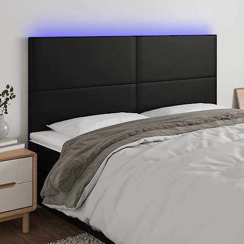 LED Headboard Black Faux Leather Upholstered Adjustable Headboards, King/Full Bed Head Support, Modern Bedroom Design, 200 cm Size