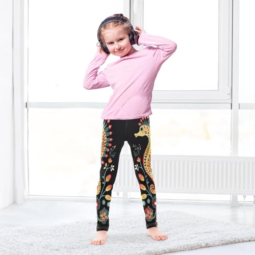 Seahorse Traditional Mandala Flower Girls Casual Leggings for Kids Printed Long Pant Bottoms Stretch and Soft4