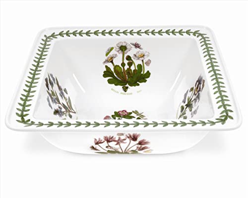 Portmeirion Botanic Garden 10.5-Inch Square Pasta Bowl - Fine Porcelain with Assorted Floral Motifs, Chip-Resistant Glaze, Durable & Dishwasher Safe, Ideal Ceramic Serving Platter for Everyday Use