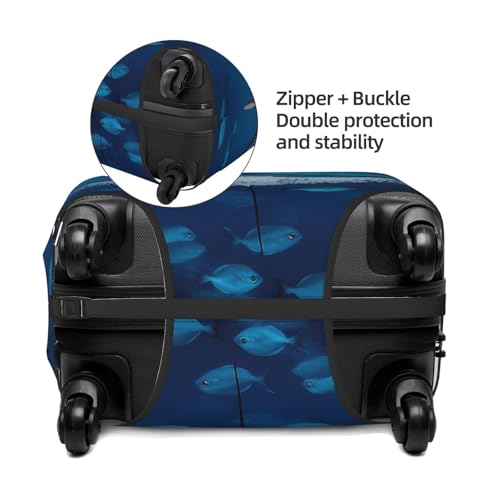 Manta Ray And Fish Elastic Travel Luggage Cover, Washable Spandex Suitcase Protector, Anti-Scratch Fits 18-32 Inch4