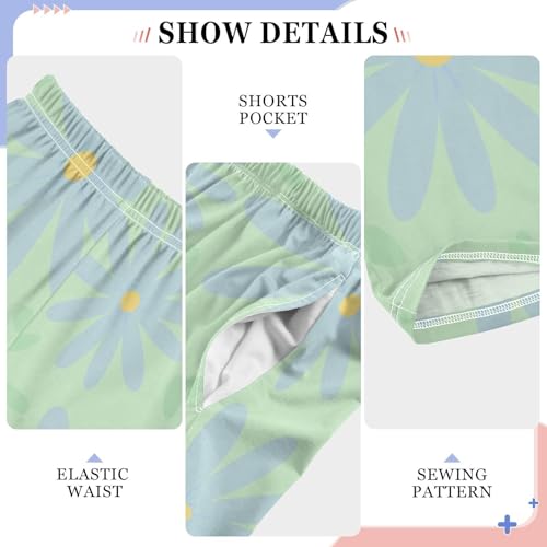 Blue Green Flower Boys Pants Boys Athletic Pants Long Pant for Boywith Pockets Wide-Leg Size 6-14Y4