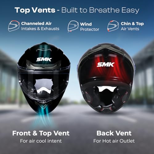 Image of SMK Typhoon Solid ISI, DOT and ECE 06 Certified Full Face Helmet with Pinlock and Dual Visor (GL200 - L)
