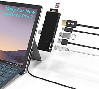 Surface Pro 7 Hub Docking Station with 4K HDMI Adapter+1000M Gigabit Ethernet LAN+ USB C PD Charging +2 Port USB 3.0+SD/TF(Micro SD) Card Reader Converter Combo Adaptor for Microsoft Surface Pro 7