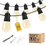 Adirxon 30FT LED Outdoor String Lights Dimmable Shatterproof S14 Bulbs IP44 Weatherproof Hanging Lights for Small Patio Balcony Tent DIY Project