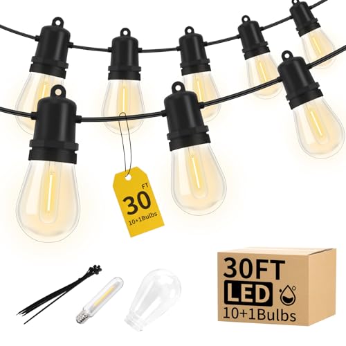 Adirxon 30FT LED Outdoor String Lights Dimmable Shatterproof S14 Bulbs