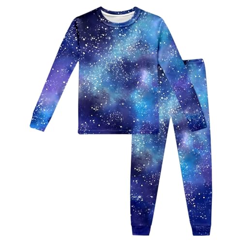 Generisch Camiseta de manga larga para niños con estampado de estrella espacial Homewear Parte superior Traje Pantalones Ropa Casual, azul, 8-9 años